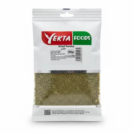 Front view of Yekta Foods Dried Parsley packet showcasing label and product