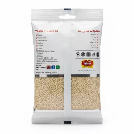 Back view of Yekta Foods Sesame Seeds pack with product details