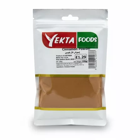 Front view of Yekta Foods Cinnamon Powder 100g pack