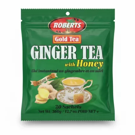 Packet of Roberts Gold Ginger Tea with Honey instant mix