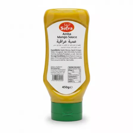 Sofra Amba Mango Sauce back label with ingredients and nutrition info