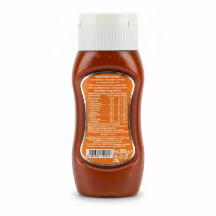 Seres Foods Sweet Chili Mild Sauce bottle back view with ingredients and nutritional facts