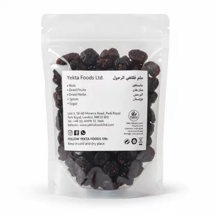 Back view of Yekta Foods dried sour cherry pack showing brand info and storage instructions