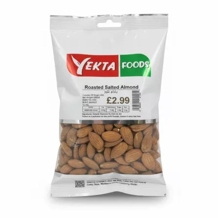 Front view of Yekta Foods roasted salted almond pack