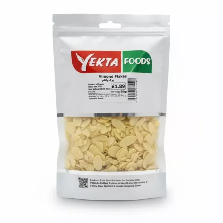 Pack of Yekta Foods almond flakes showing the front label