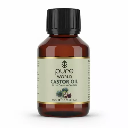 100ml bottle of Pure World Castor Oil with label showing product name
