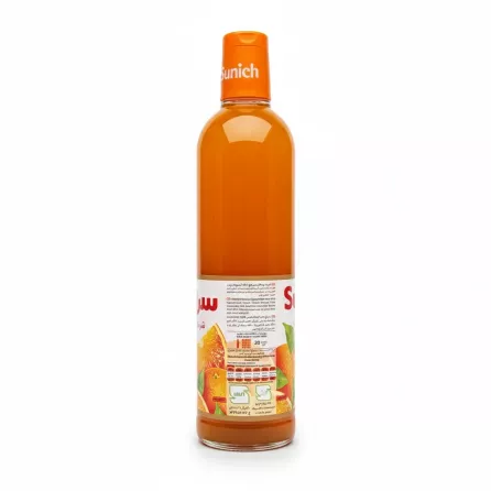 back view of Sunich orange syrup bottle showing ingredients and instructions