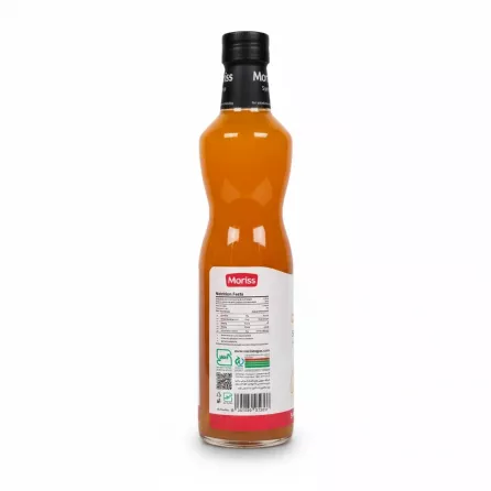 Moriss Orange Syrup bottle back showing nutritional facts and barcode