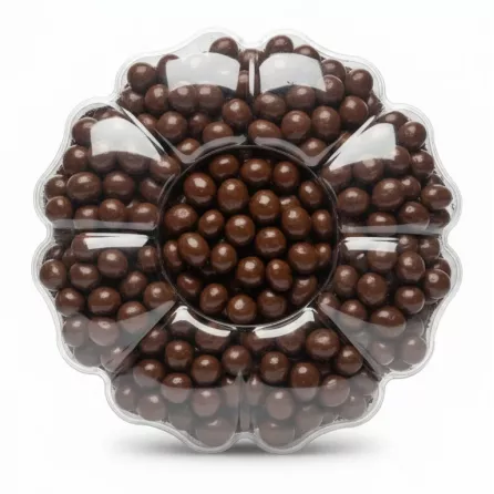 Achachi Choco Dragee chocolate nut assortment in flower-shaped clear container