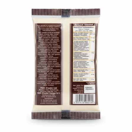 Heera Ground Almond powder 100g pack back view with nutrition info