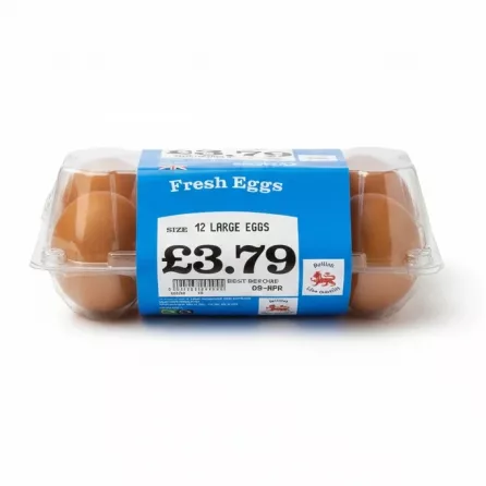 Pack of 12 large fresh brown eggs with birdbros label