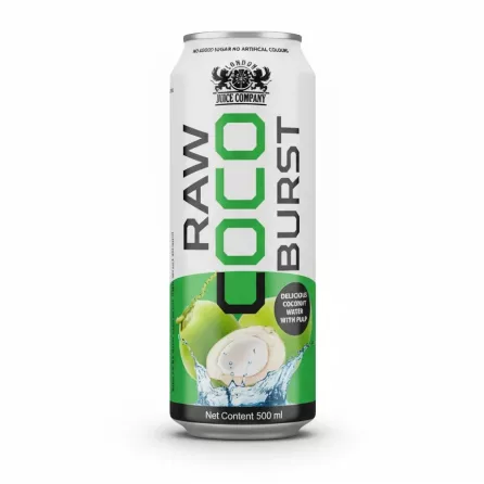 Can of London Juice Company Raw Coconut Burst coconut water with pulp