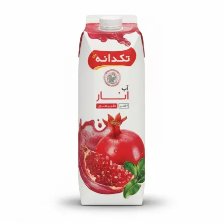 Takdaneh branded carton of natural pomegranate juice with pomegranate fruit image