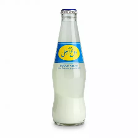 Glass bottle of Doogh Abeali mint flavoured yoghurt drink