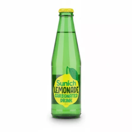 Sunich Lemonade Carbonated Drink green glass bottle front view