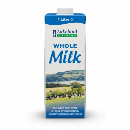 Lakeland Dairies whole milk 1 litre carton front view