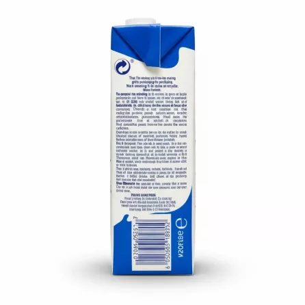 Lakeland Dairies whole milk 1 litre carton side view with barcode