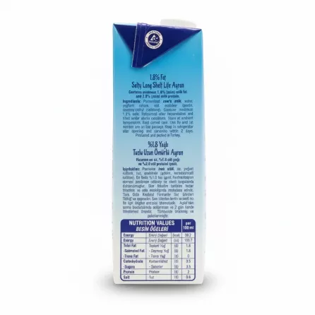 Back label with ingredients and nutritional values of Aytac Ayran