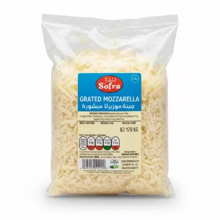 Pack of Sofra Halal grated mozzarella cheese