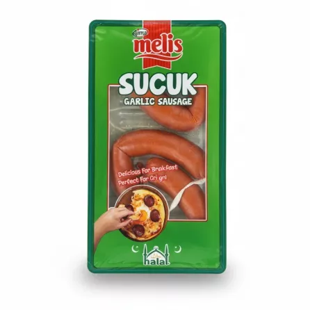 Packaged Gima Melis Sucuk garlic sausage in green tray