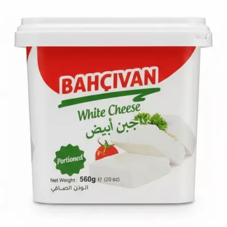 Close-up of the Bahcivan white cheese portioned packaging front with brand and product details
