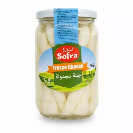 Jar of Sofra Tresse braided cheese in liquid