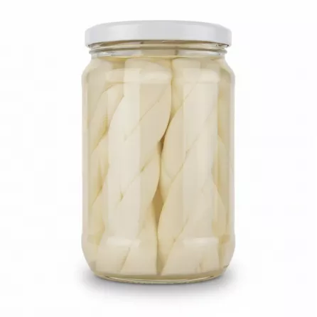 Close-up side view of Sofra braided cheese in jar