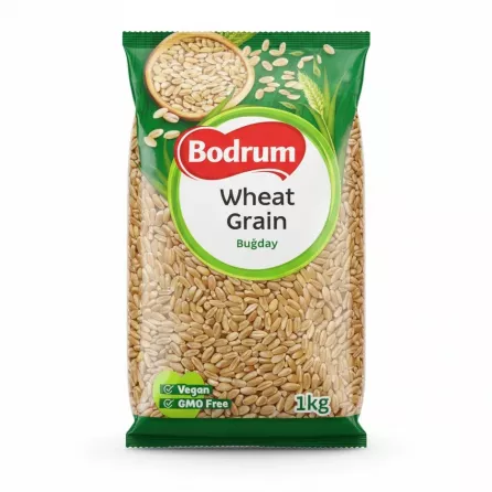 Bodrum Wheat Grain 1kg pack front view showing grains