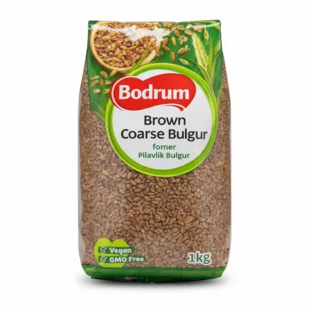 Bodrum Brown Coarse Bulgur Wheat 1kg front packaging