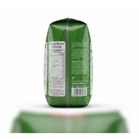 Back view of Bodrum mung beans package showing nutritional info and preparation instructions