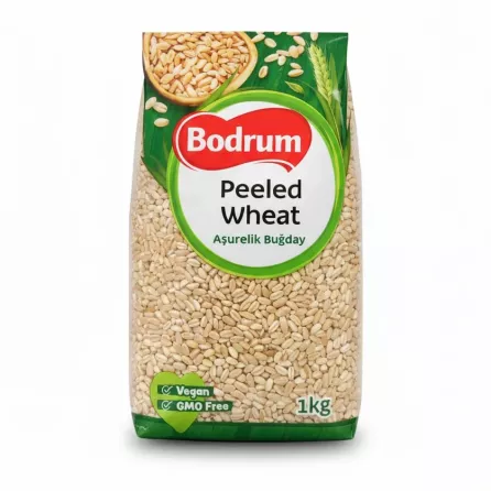Bodrum brand peeled wheat 1kg pack front view
