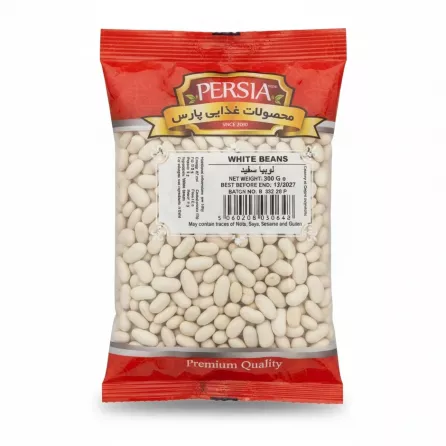 Front view of Persia White Beans 300g pack showing product and label