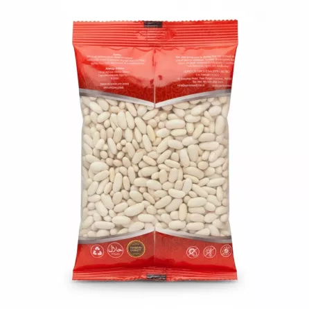 Back view of Persia White Beans 300g pack with product details and halal certification