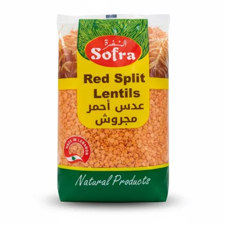 Packaging of Sofra Red Split Lentils front view showing logo and product name