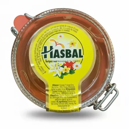 Top view of Hasbal jar lid with product label without price