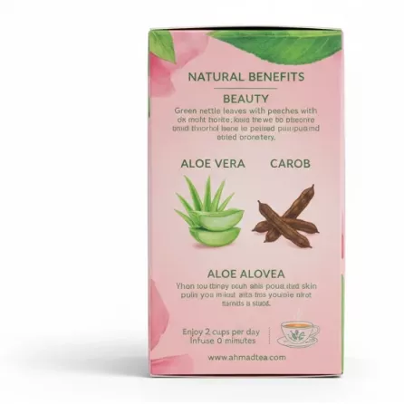 Back view of Ahmad Tea Beauty Peach Rose Petals box showing description