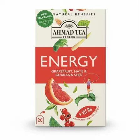 Ahmad Tea Energy Grapefruit Mate & Guarana seed tea box front