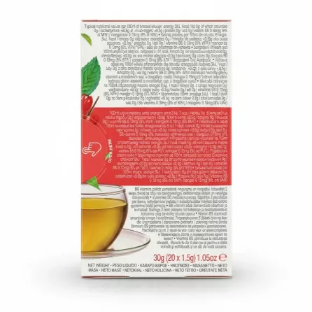 Nutritional information and ingredients on Ahmad Tea Energy box back