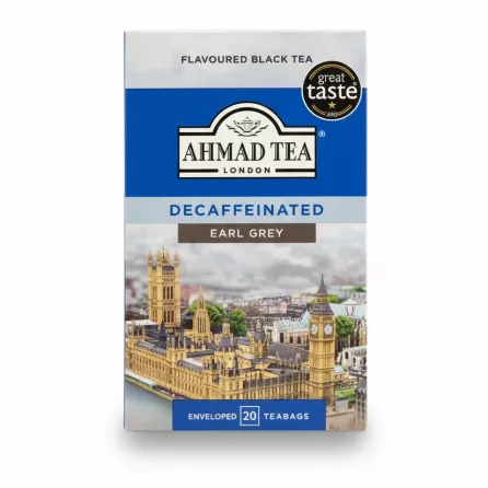 Box of Ahmad Tea Decaffeinated Earl Grey with 20 tea bags