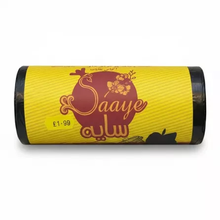 Roll of Saaye kitchen garbage bags with yellow label