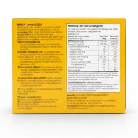 Back of Kent Boringer mango flavoured jelly box with ingredients and nutrition facts