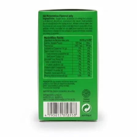 Back of Kent Boringer jelly box showing ingredients and nutritional facts