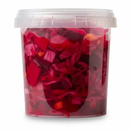 Aytac brand Red Mix Pickle in a plastic tub showing the vibrant red pickled vegetables