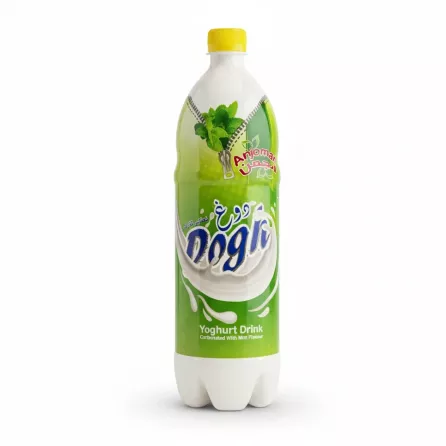 Bottle of Anjoman Carbonated Mint Yoghurt Drink front view