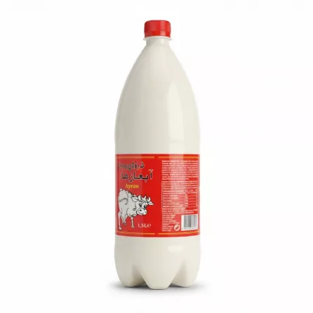 Back view of Abali Dough ayran bottle showing ingredients and nutritional facts label