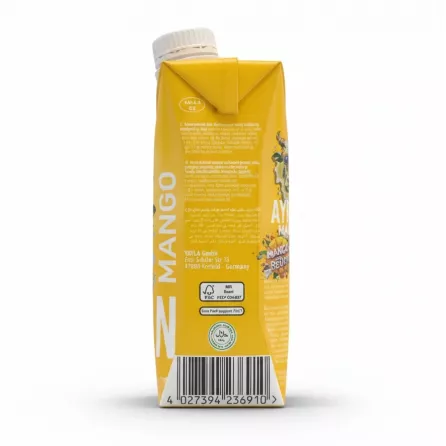 Back view of Yayla Mango Ayran showing halal certification and barcode