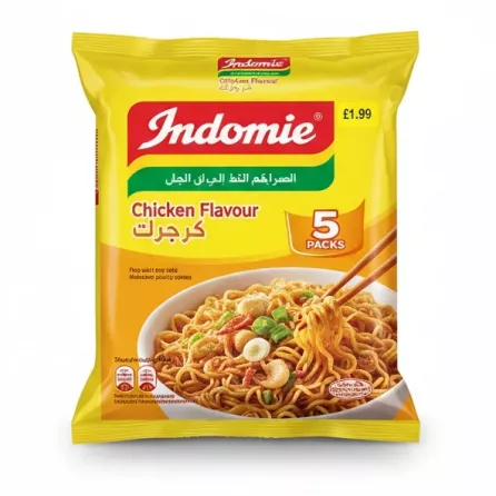 Indomie noodles 5 pack chicken flavour front packaging