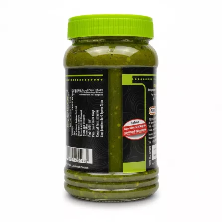 Sabna Green Chilli Paste jar back with storage instructions