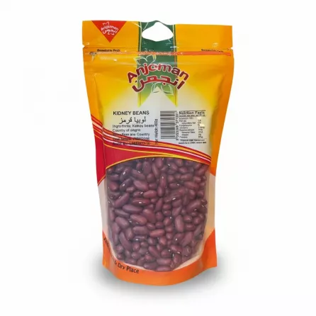 Front pack of Anjoman Kidney Beans showing resealable bag without price on a white background