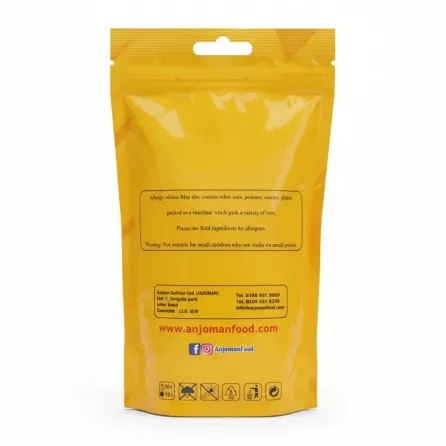 Anjoman Green Lentil 400g resealable bag back view with nutrition and allergy info